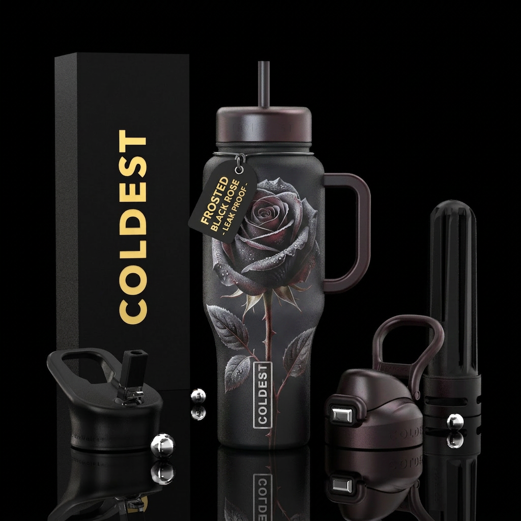 Frosted Long Stem Black Rose water bottle design