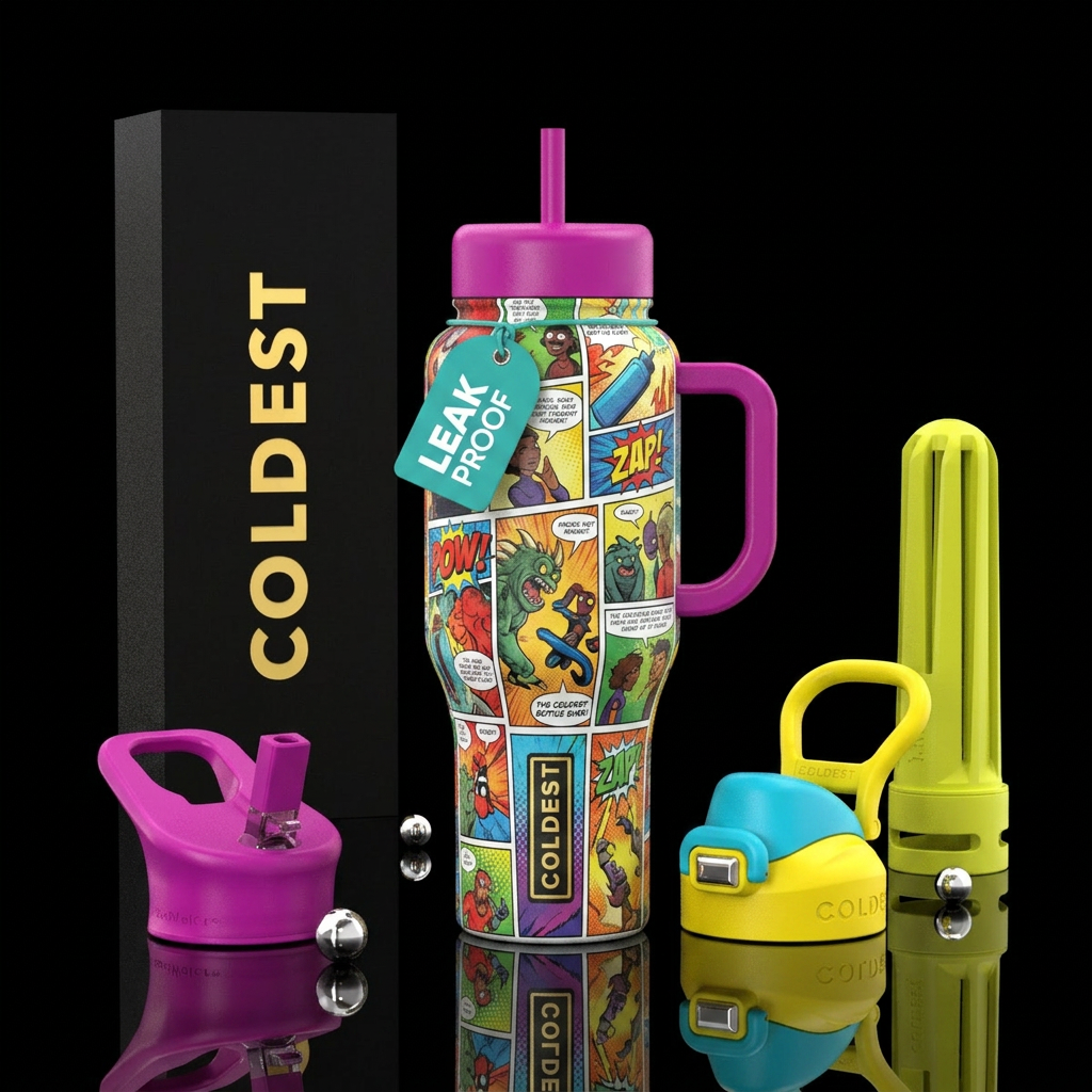 Comic strip water bottle design