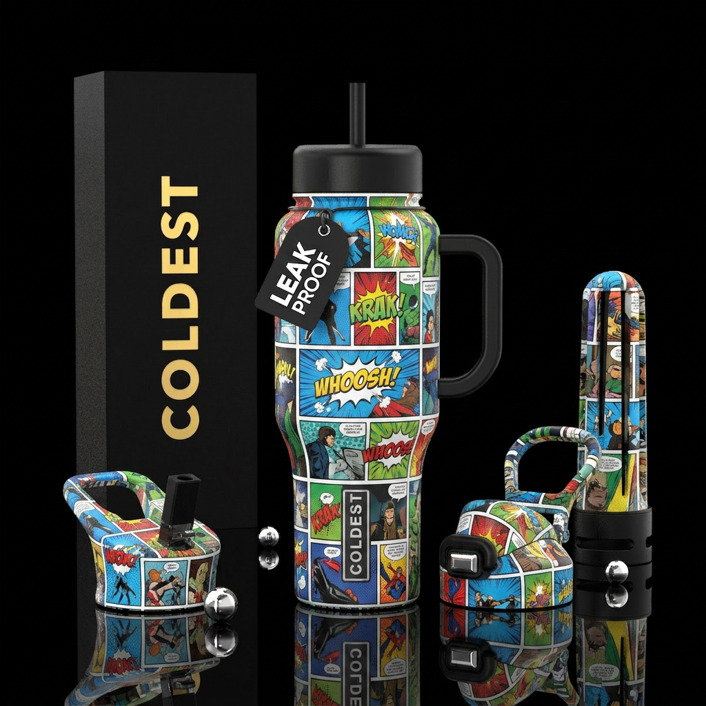 Comic strip water bottle design
