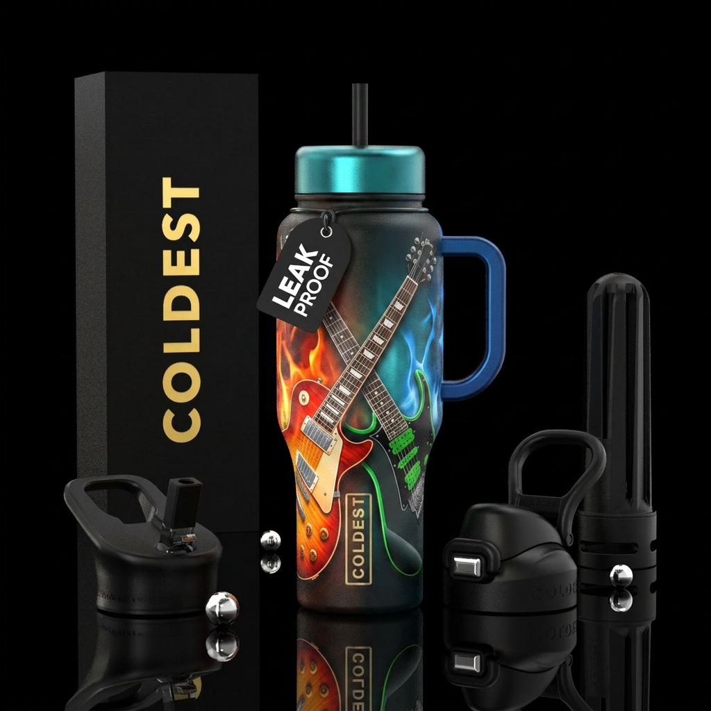 Dueling Guitars water bottle design