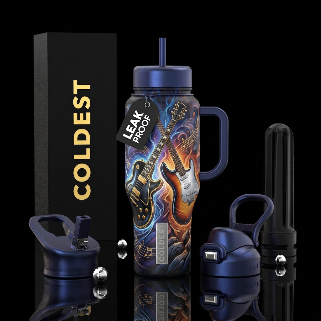 Dueling Guitars water bottle design