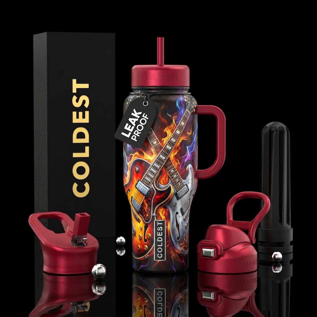 Dueling Guitars water bottle design