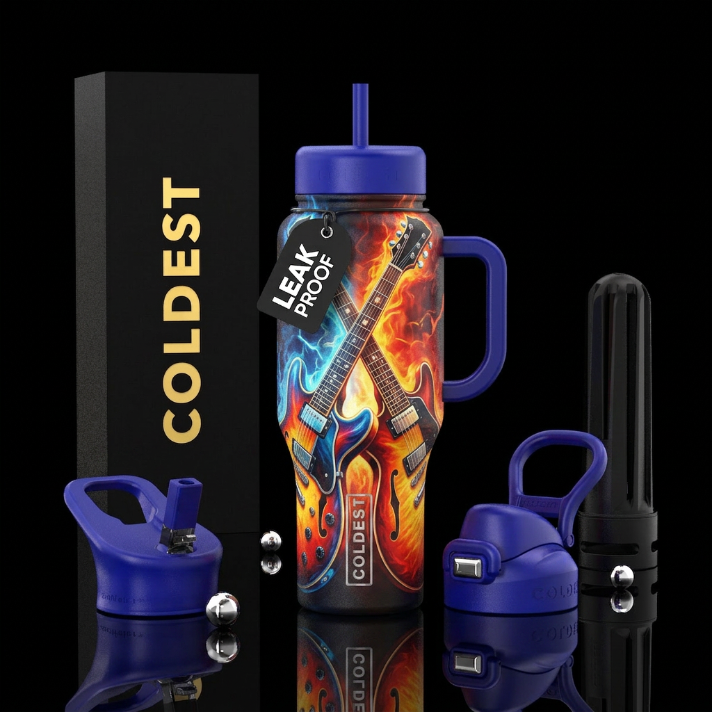 Dueling Guitars water bottle design