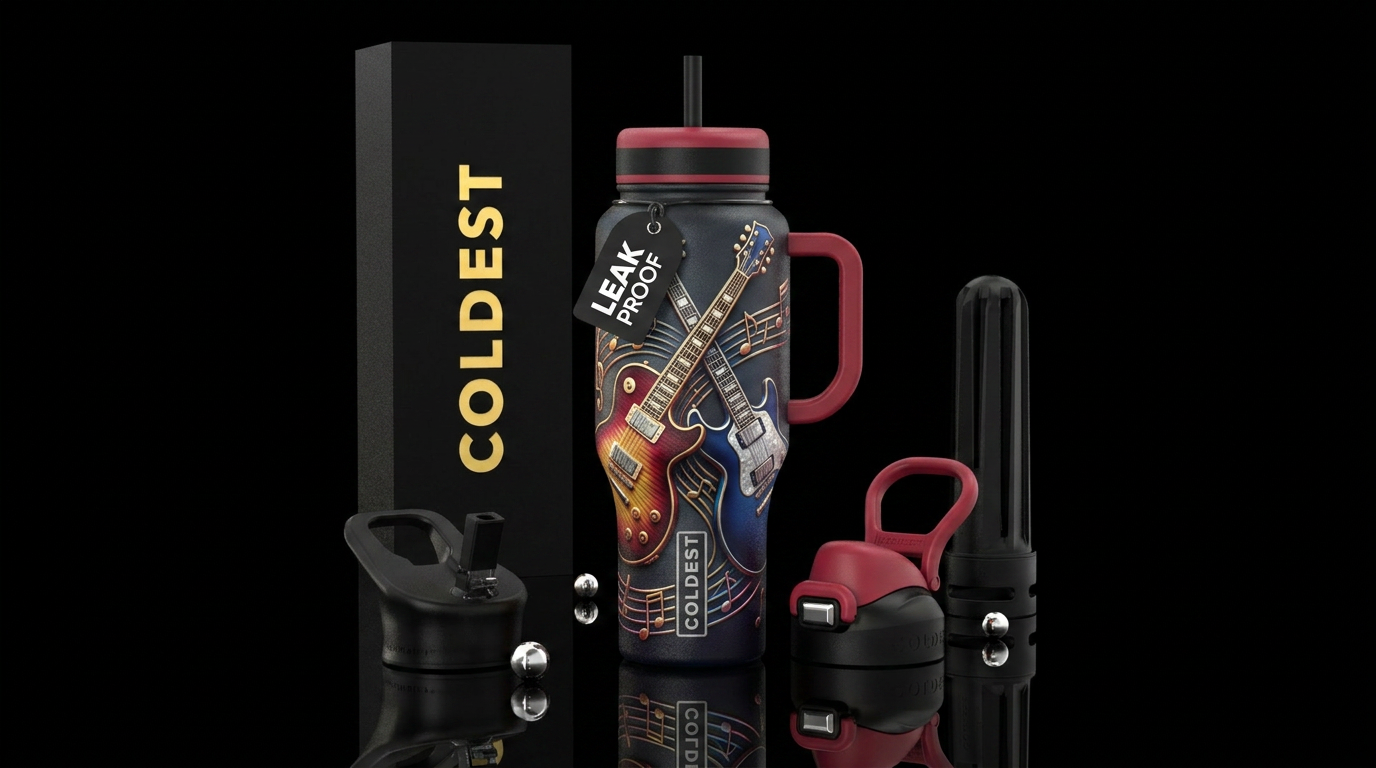 Dueling Guitars water bottle design