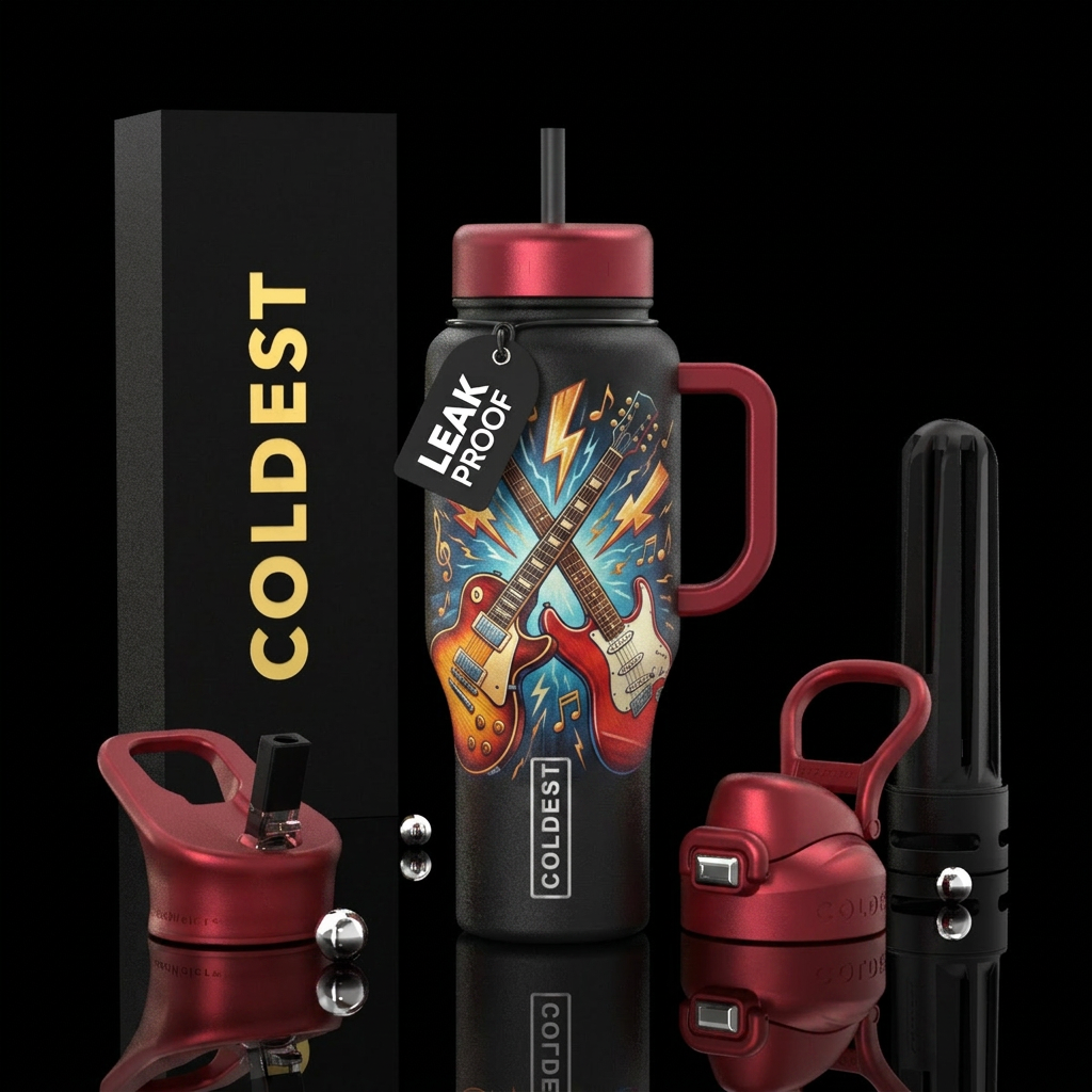 Dueling Guitars water bottle design