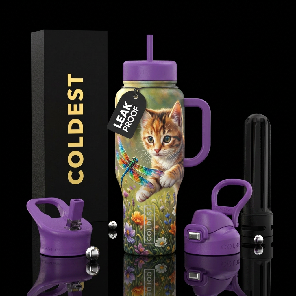 Kitty and Dragonfly water bottle design