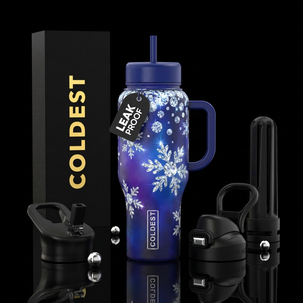 Snowflakes falling like diamonds from the sky water bottle design