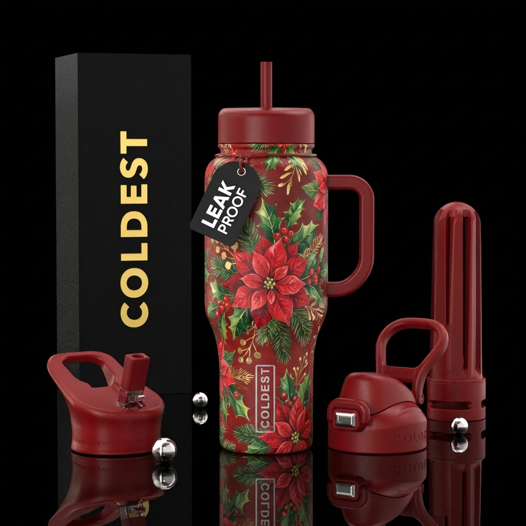 Christmas rose garden water bottle design