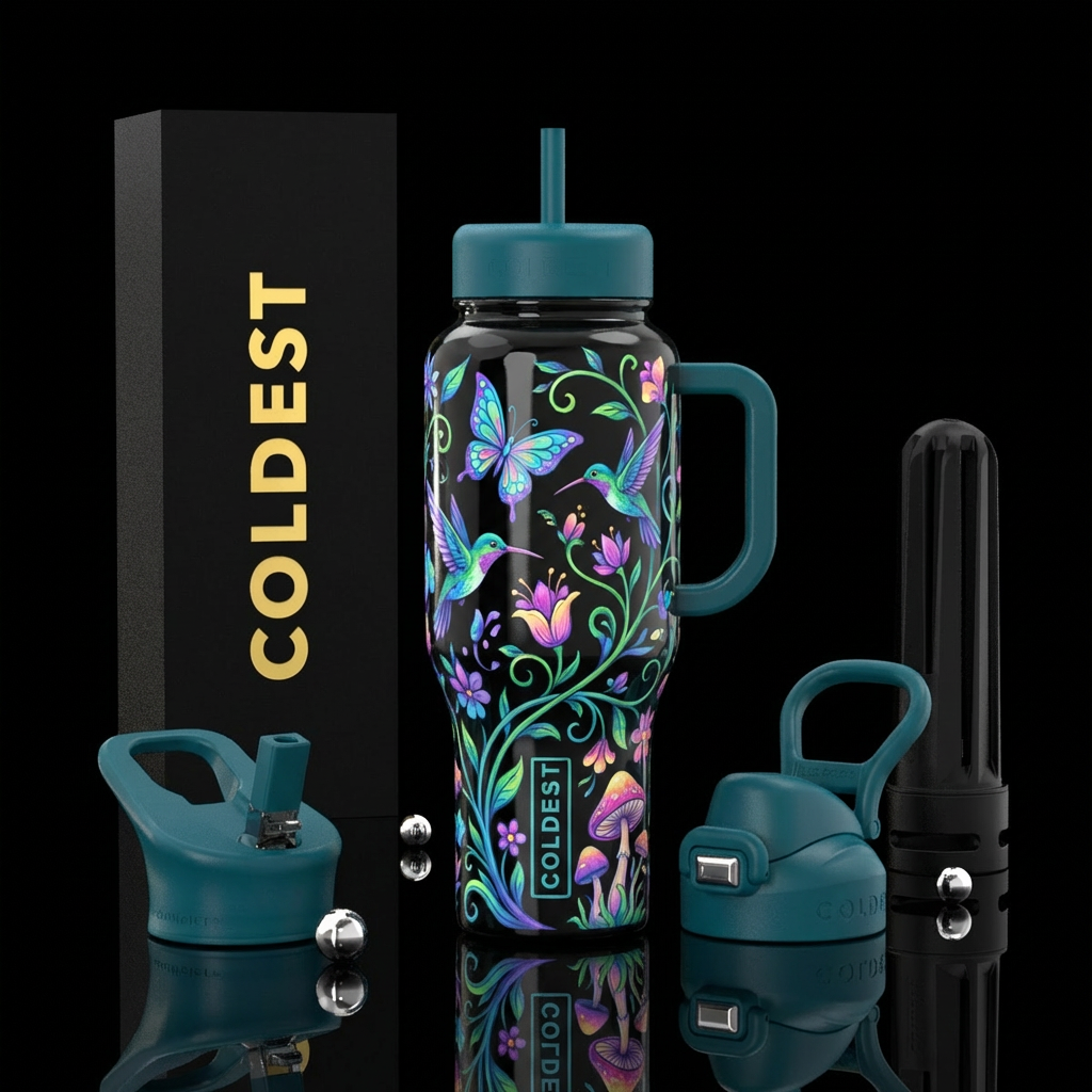 Whimsical nature water bottle design