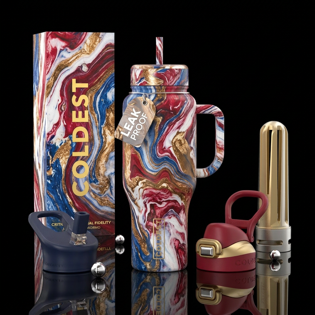 Patriotic karmic marble water bottle design