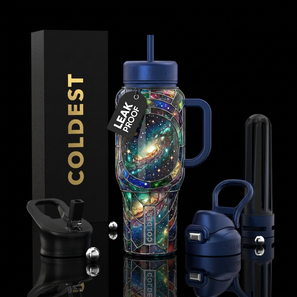 Cosmic stained glass water bottle design