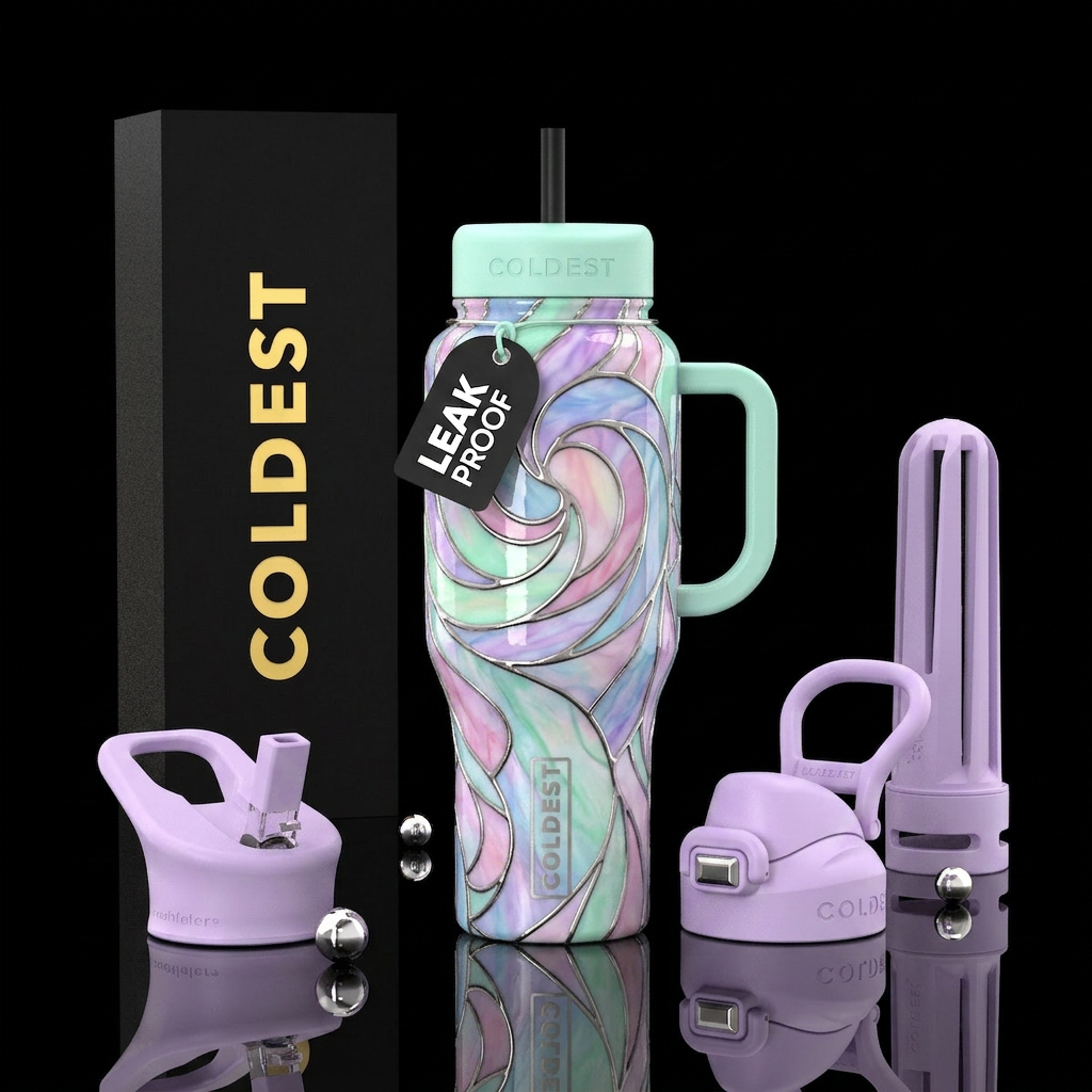 Swirled Pastel colors stained glass water bottle design