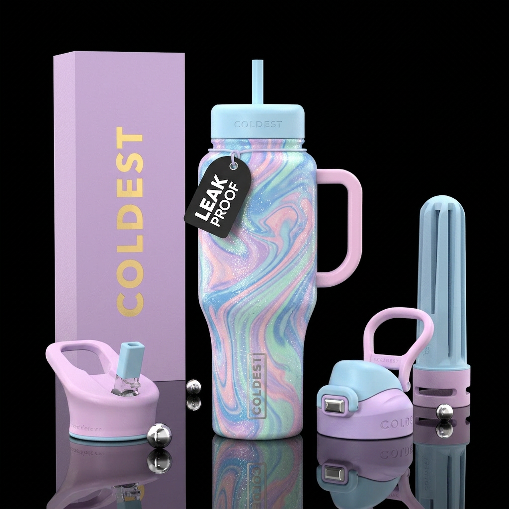 Pastel marbling that sparkles water bottle design