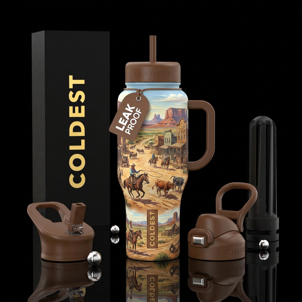 Old time western cowboy ranch water bottle design