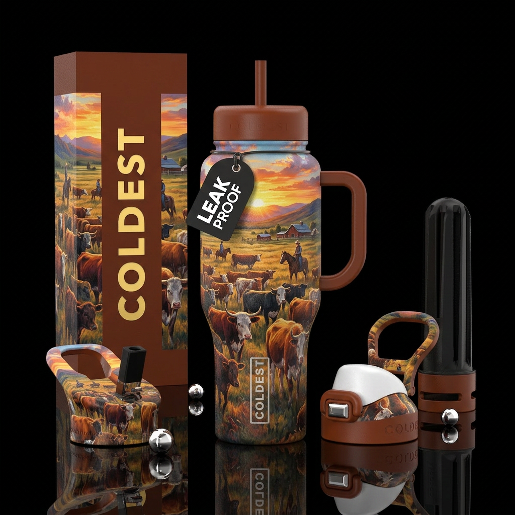 Cattle out on the range water bottle design