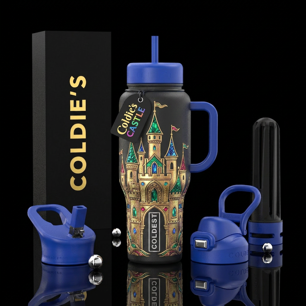 Fairytale coldie castle water bottle design