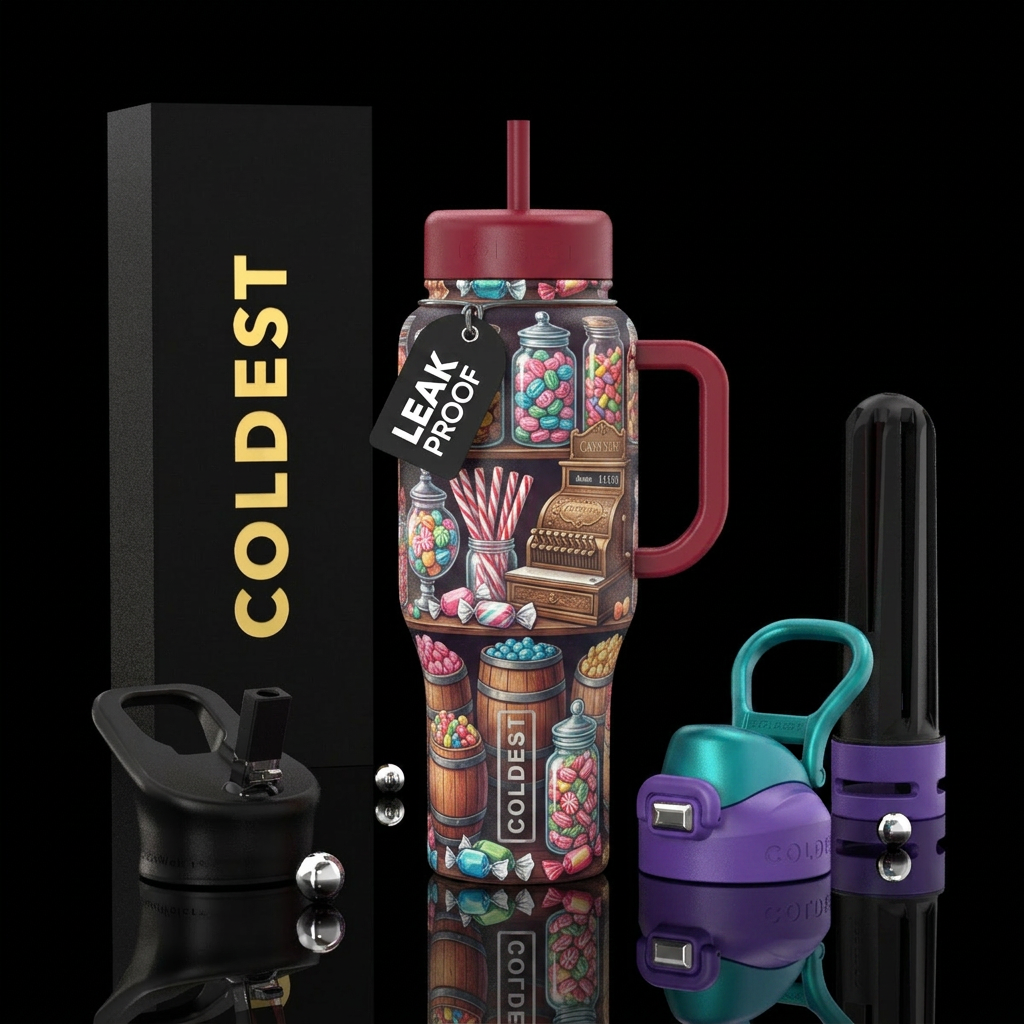 Old fashioned candy store water bottle design