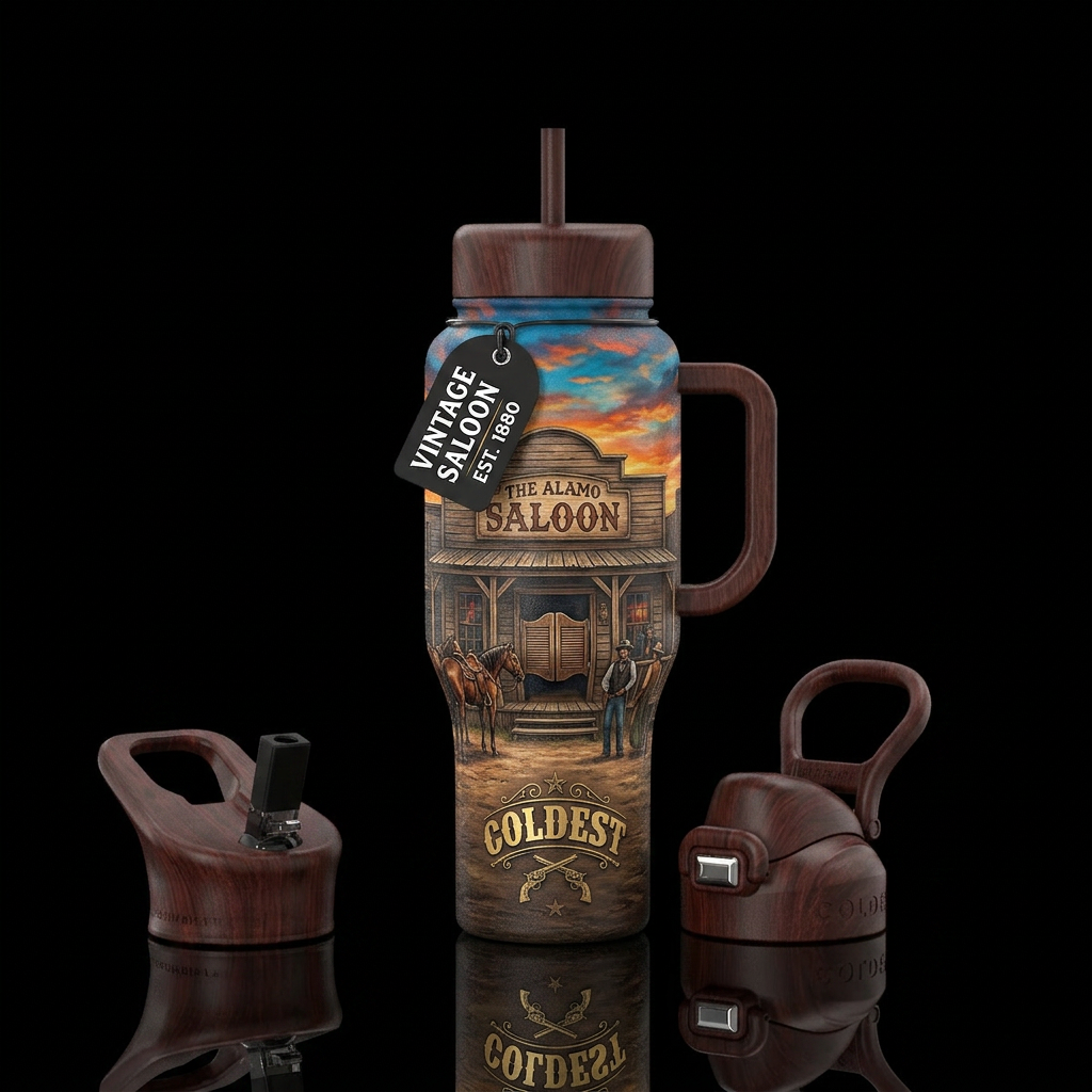 1880's old style saloon in Texas water bottle design