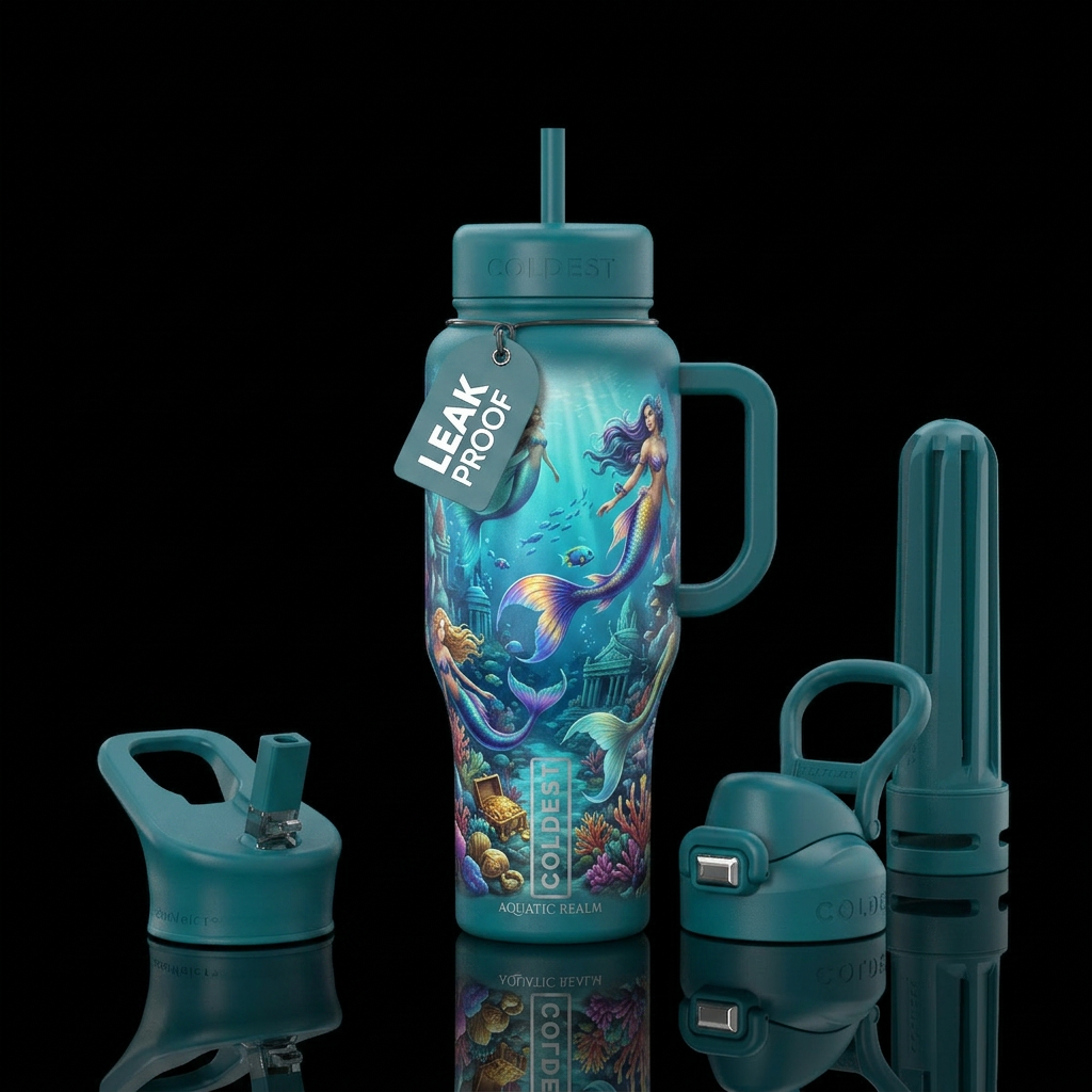 Underwater kingdom of mermaids water bottle design