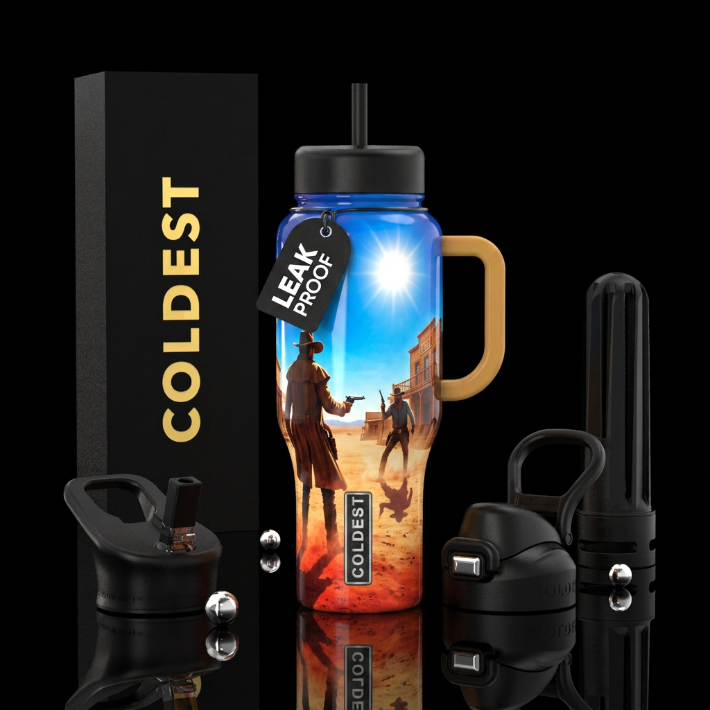 Showdown at high noon water bottle design