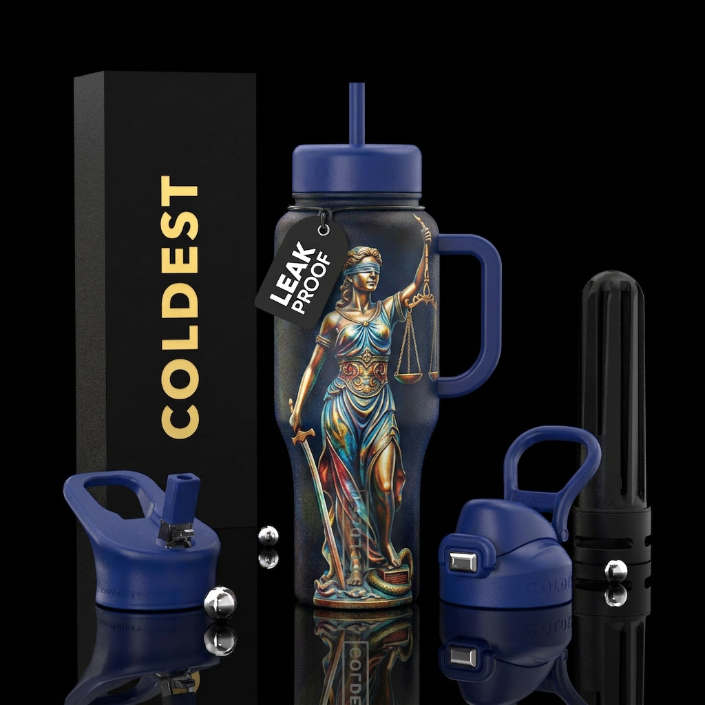 Blind justice water bottle design