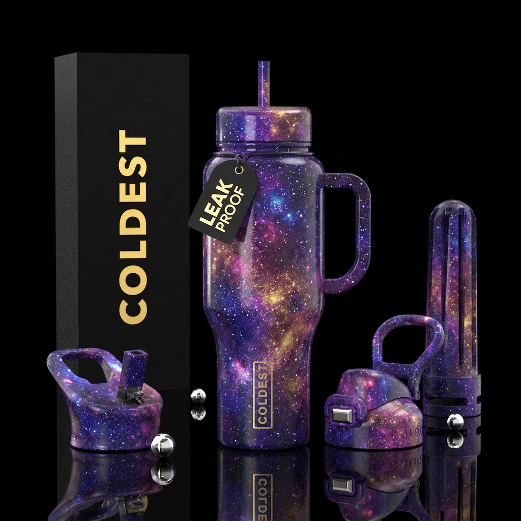 Karmic nebula sparkle water bottle design