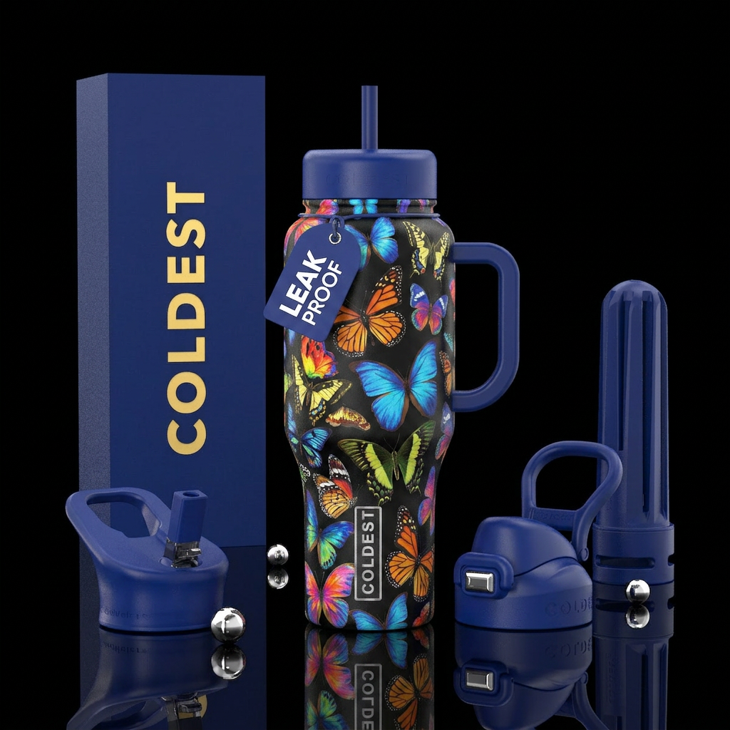 World of different butterflies water bottle design