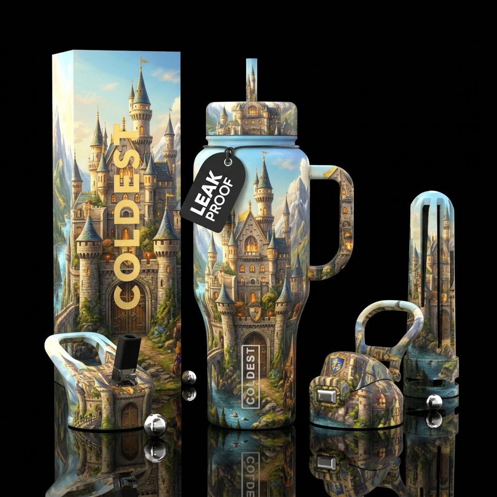 Castle world water bottle design