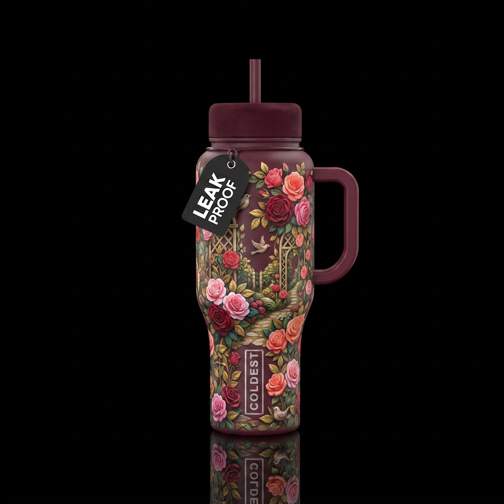 Secret rose garden water bottle design