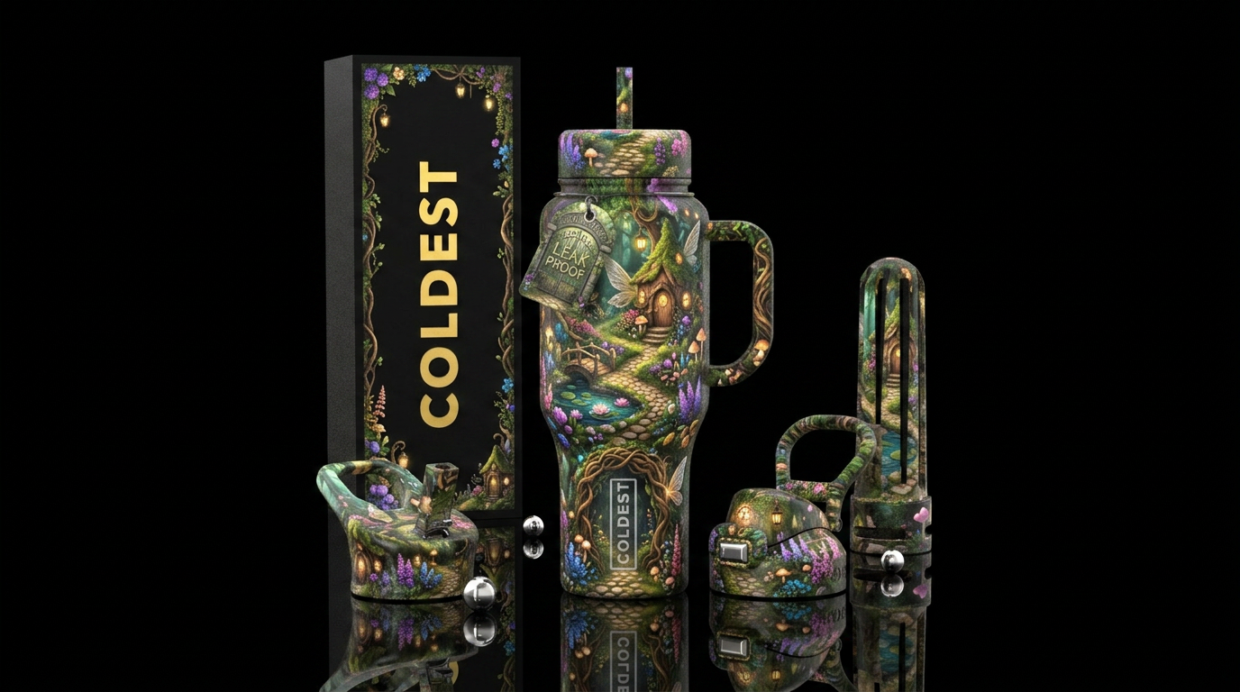 A hidden fairy garden water bottle design