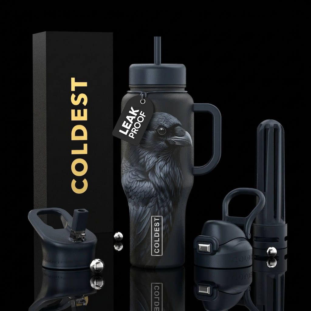 old, matte, Crow, realism water bottle design