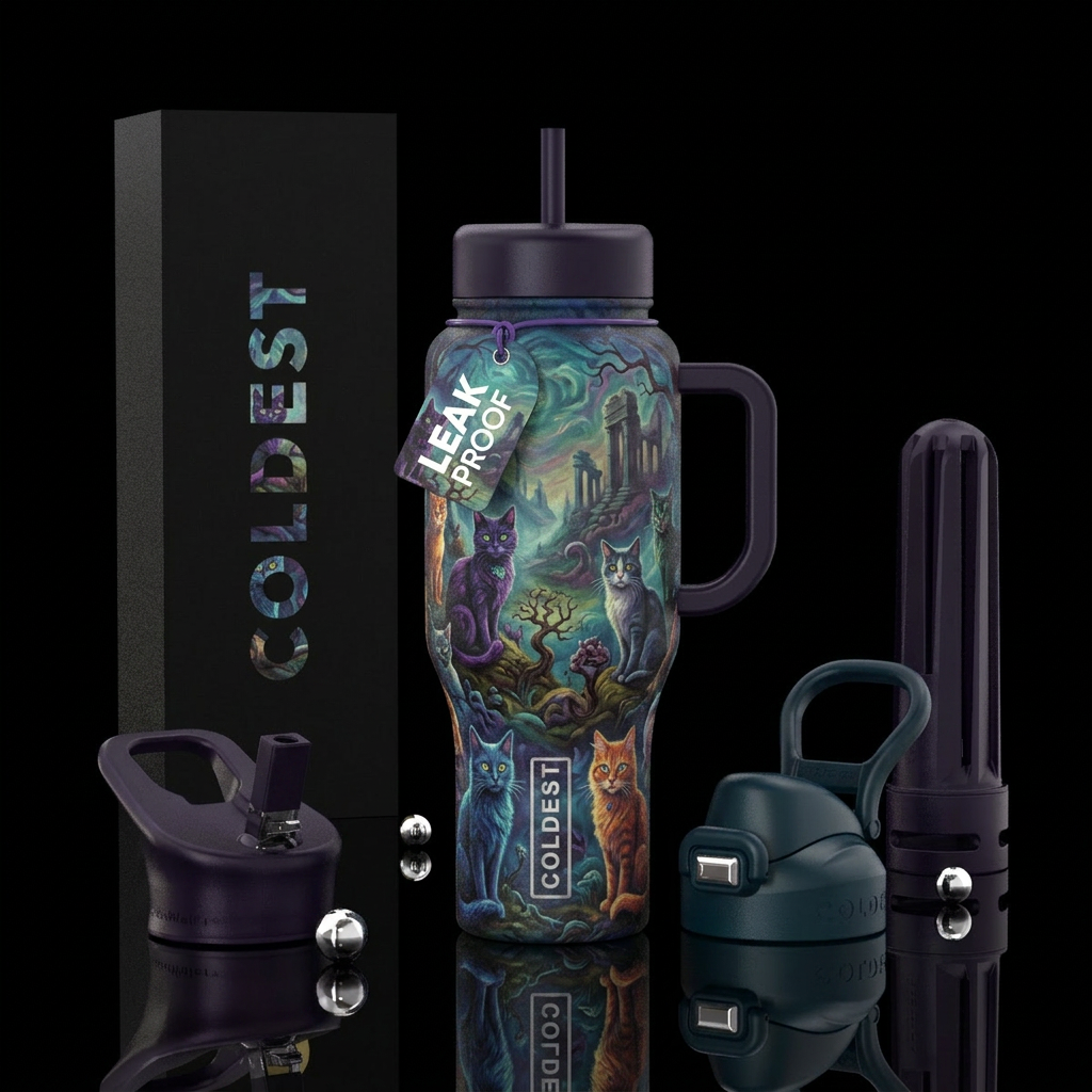 cat, cat, matte, haunted, painting, fantasy water bottle design