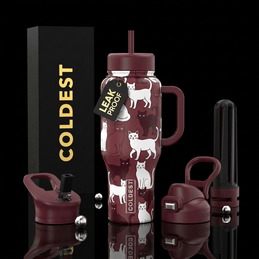 Cats in the style of a Pyrex bowl into color of Ma... water bottle design