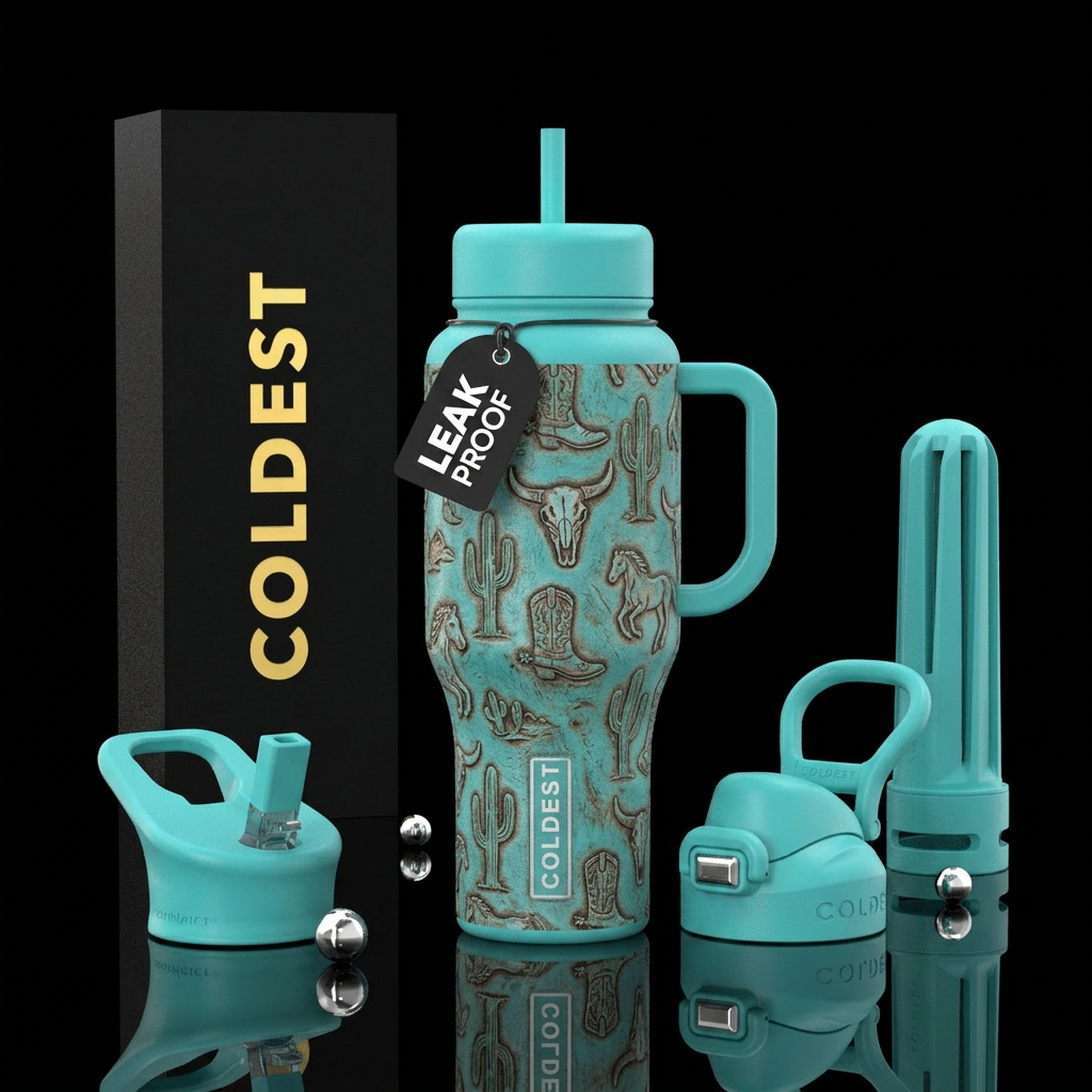 Weastern style pattern of cactus’s, cow skulls, co... water bottle design