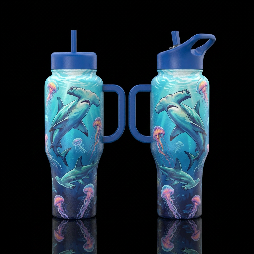 Please show back and front of a bottle with Hammer... water bottle design