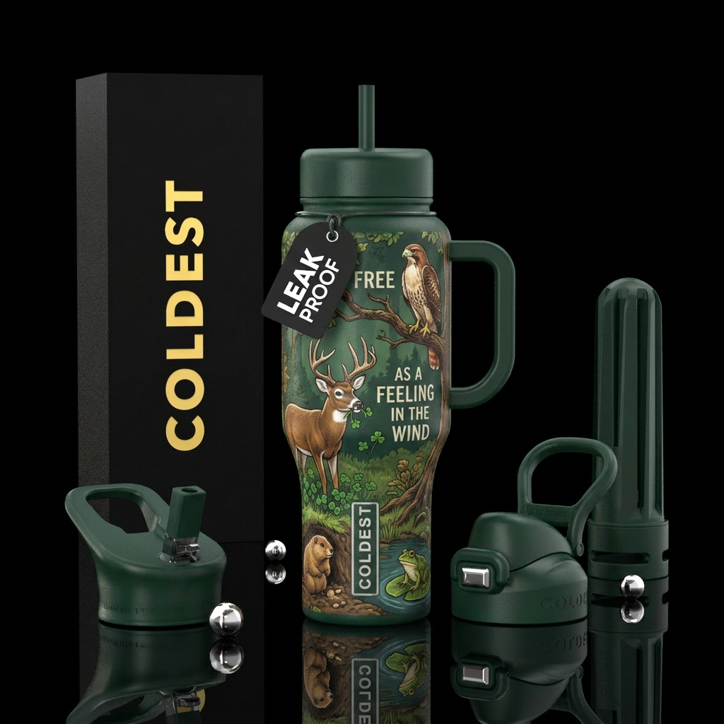 White-tail buck deer munchin' on clover Red-tailed... water bottle design