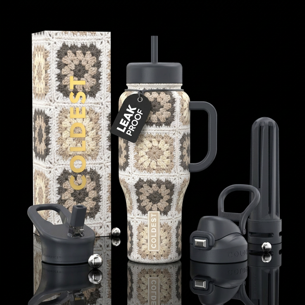 Wrap yourself in cozy, timeless elegance with this... water bottle design