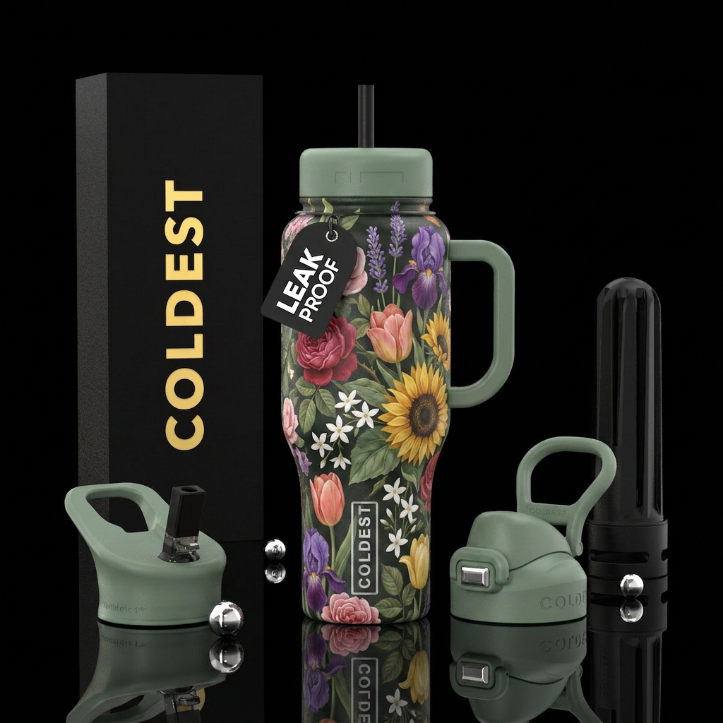 The pattern is a lush, continuous botanical tapest... water bottle design