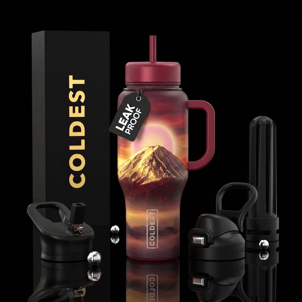 Sunrise, Mountain Fuji, glowy water bottle design
