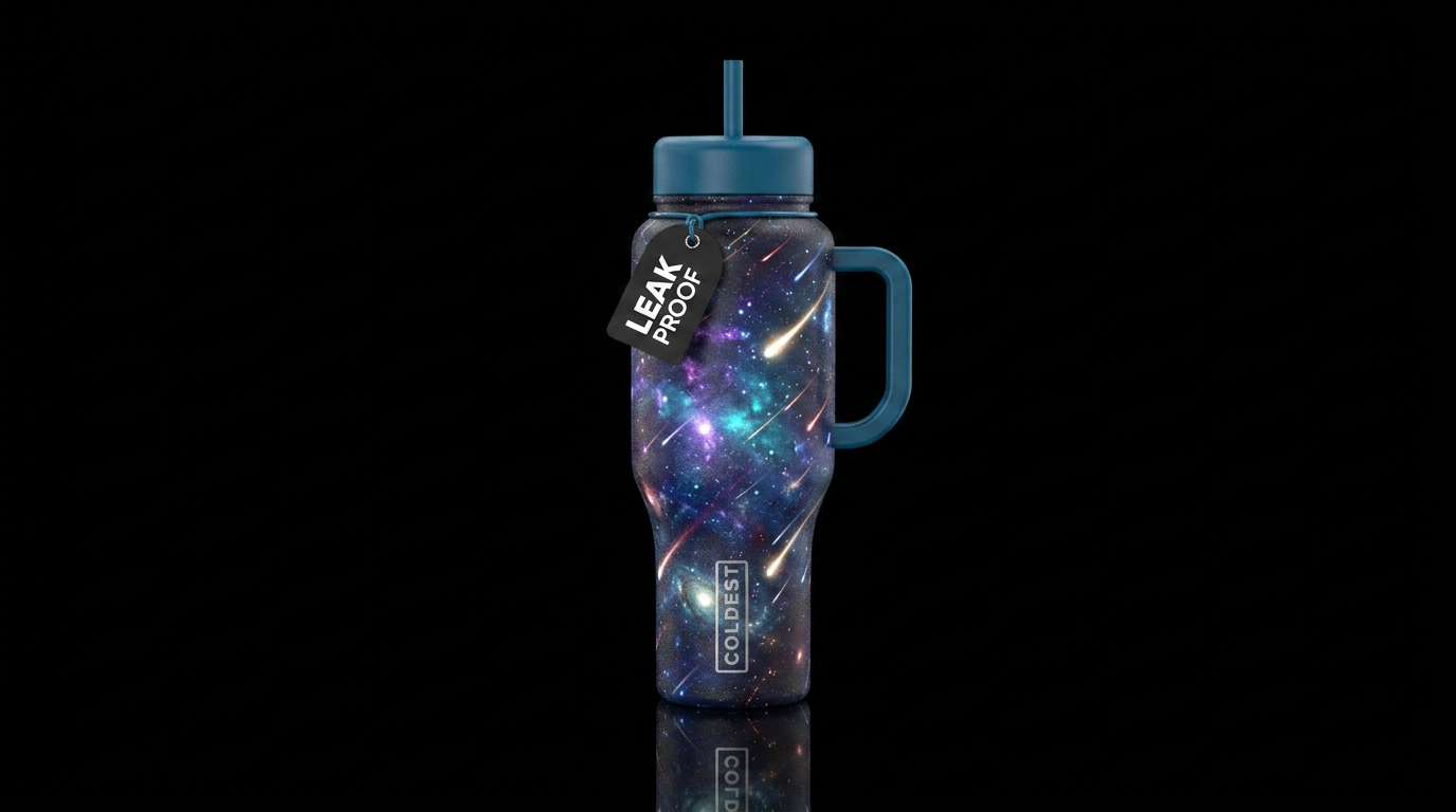 Meteor storm in space glowy water bottle design
