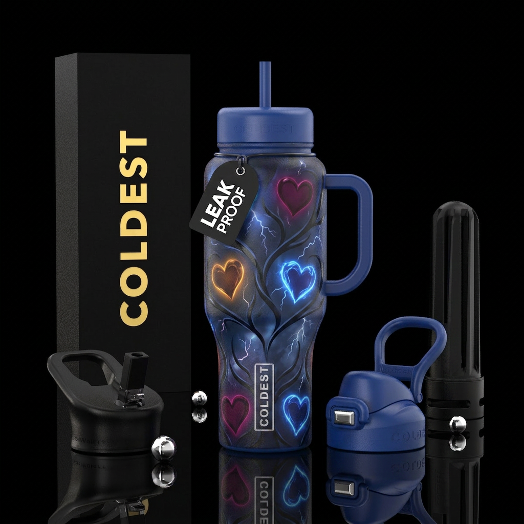 Glowing hearts through thunderstorm water bottle design