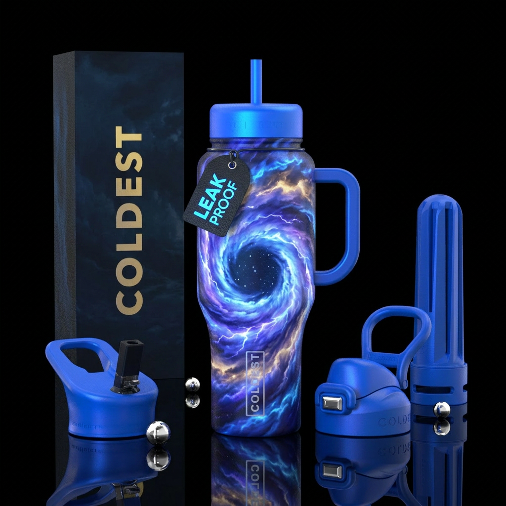 In the eye of a storm, glowy water bottle design