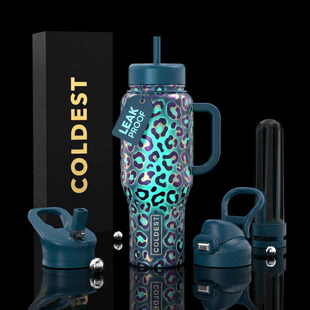 glowie, luxurious,, leopard water bottle design
