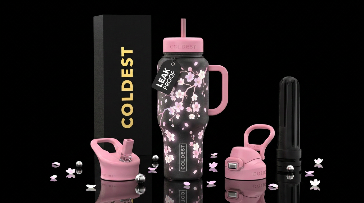 cherry blossom season, glowie, beautiul water bottle design
