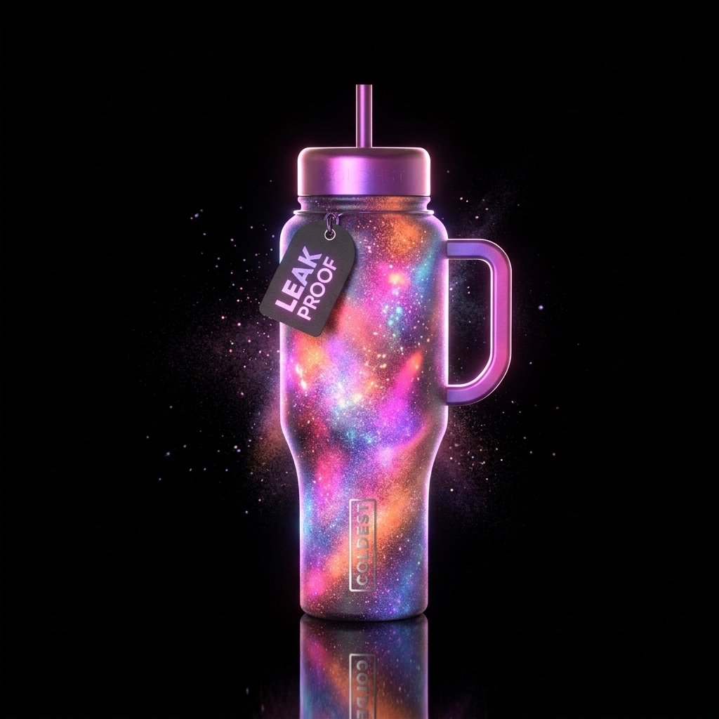 luxurious, spray painted, vibrant, glowie water bottle design
