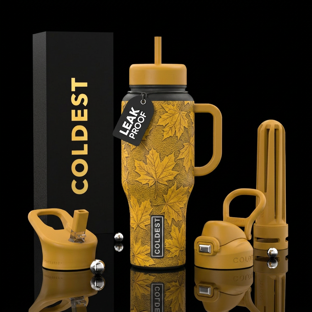 Mustard Maple texture leaf water bottle design
