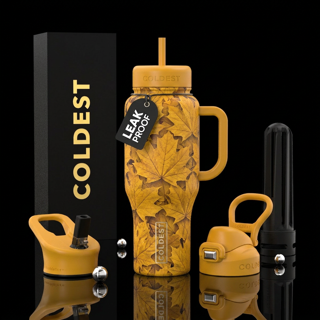 Mustard Maple texture leaf water bottle design