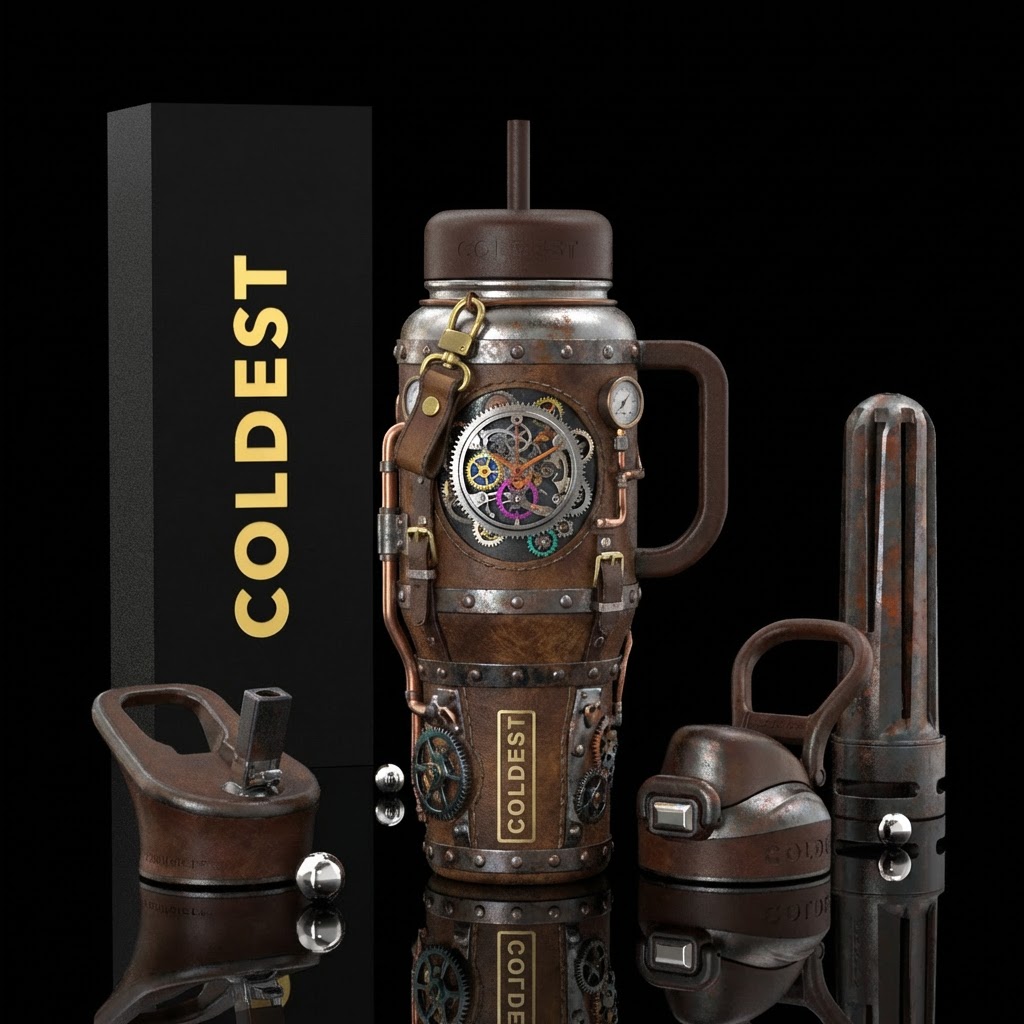 Steampunk Muse water bottle design