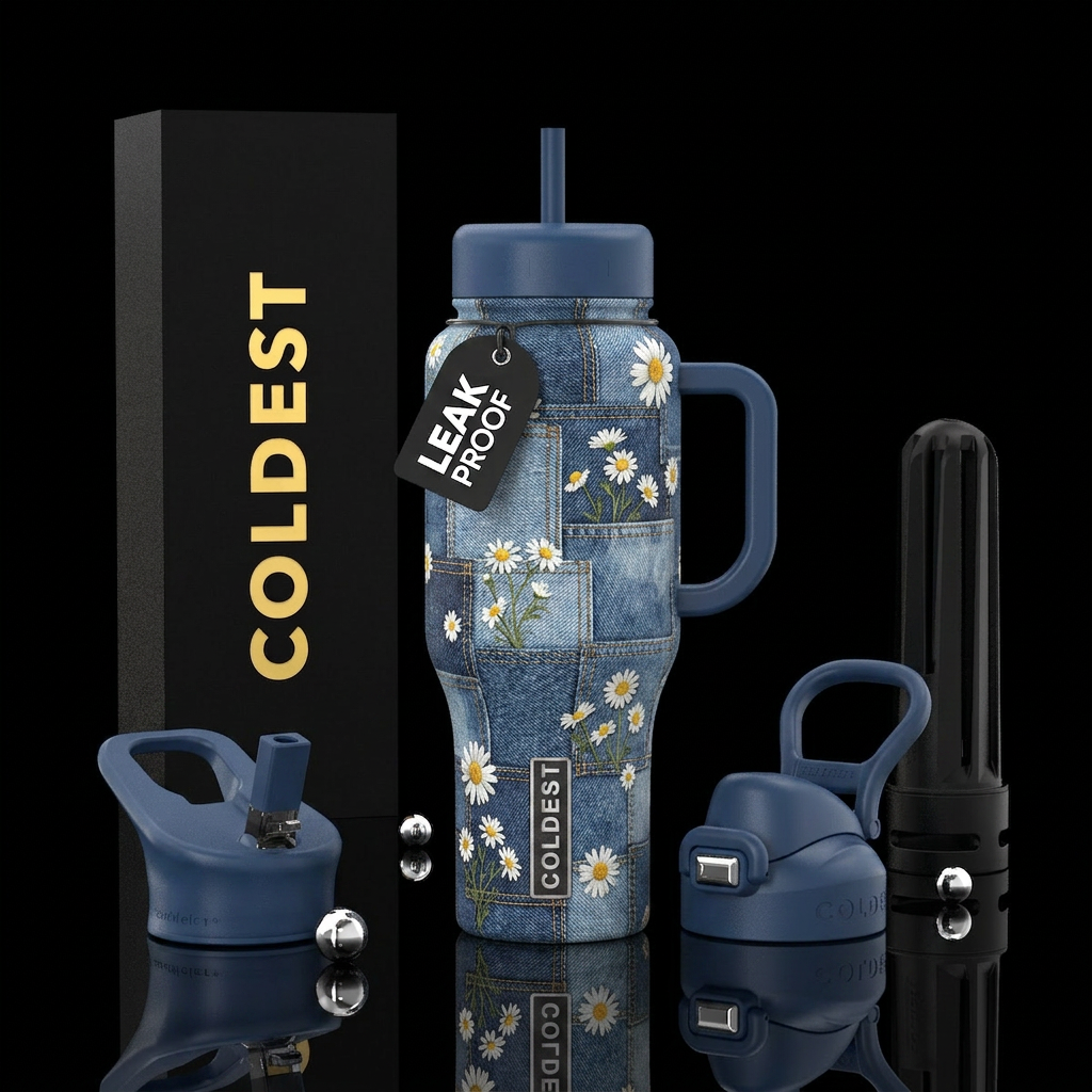 Denim and Daisies water bottle design