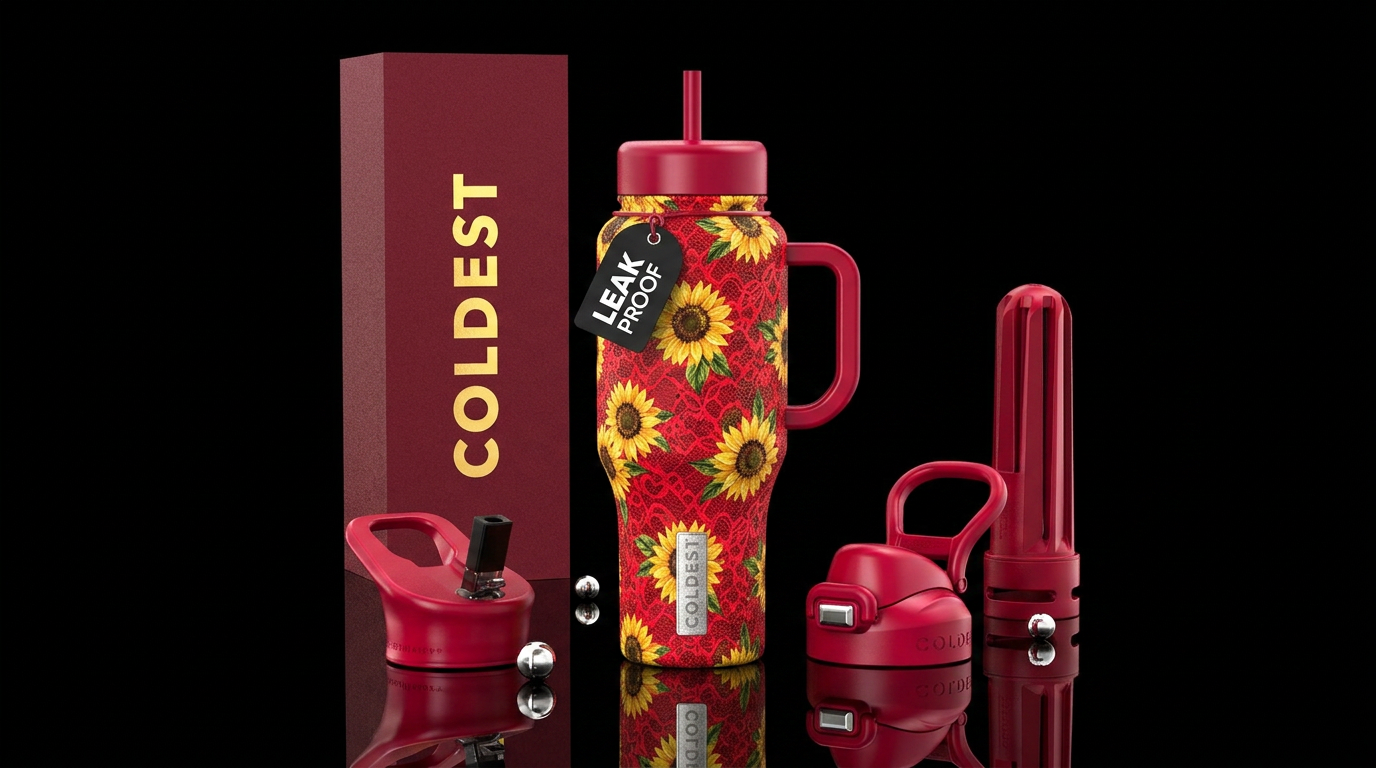 Red lace with sunflowers water bottle design